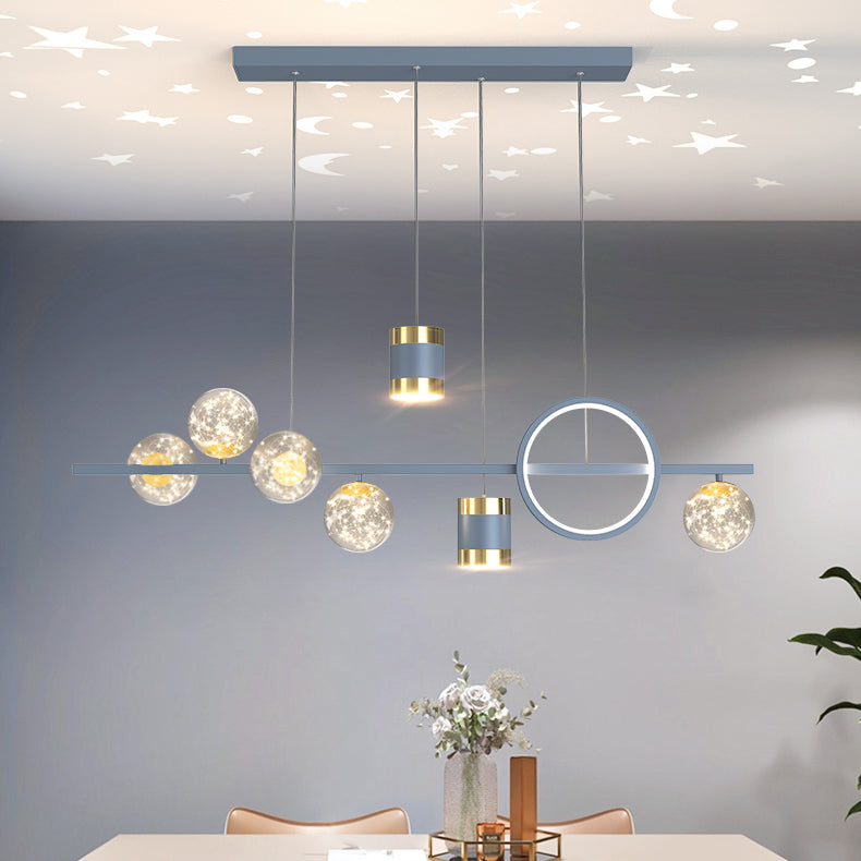 Modern Minimalist Round Ball Long Iron Aluminum Acrylic LED Island Light Chandelier For Dining Room