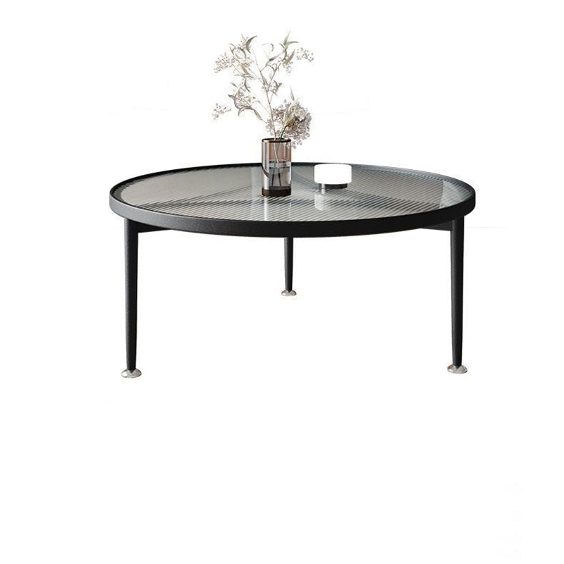 Contemporary Nordic Round Glass Top Iron 3-Leg Coffee Table For Living Room