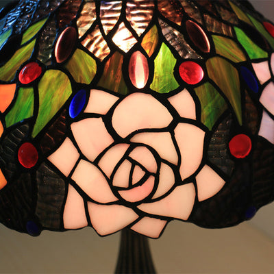 Traditional Tiffany Bloom Floral Stained Glass 1 - Light Table Lamp For Bedroom