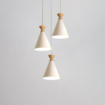 Contemporary Creative Macaron Cone Horn Hardware Rubber Solid Wood 1-Light Pendant For Living Room