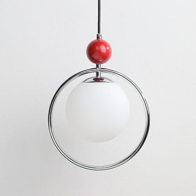 Contemporary Creative Glass Ball Shade Iron Ring 1-Light Pendant Light For Living Room