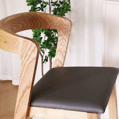 Contemporary Nordic Square Curved Fabric Wood Bar Stool Backrest Footrest For Dining Room