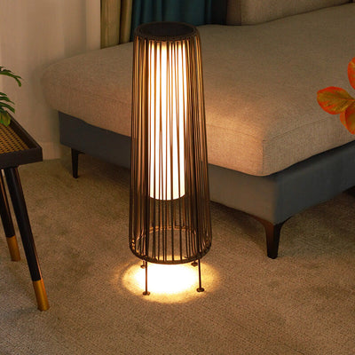 Lumière extérieure LED en osier de rotin de fer trapézoïdal rond solaire moderne Shabby Chic pour Patio extérieur 