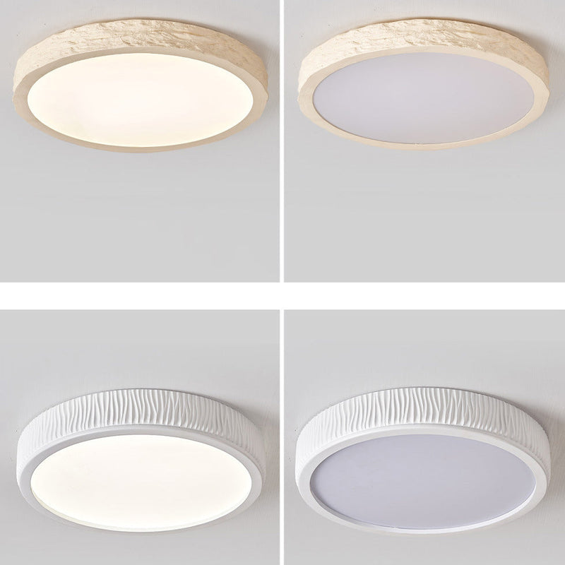 Modern Minimalist Round Stone Grain Resin Iron LED Flush Mount Ceiling Light For Bedroom