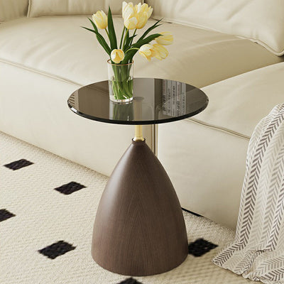 Modern Minimalist Round Cone Base Glass Carbon Steel End Table For Living Room