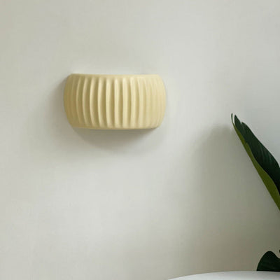 Contemporary Nordic Cream Ribbed Resin Semi-circular Shade 2-Light Wall Sconce Lamp For Bedroom