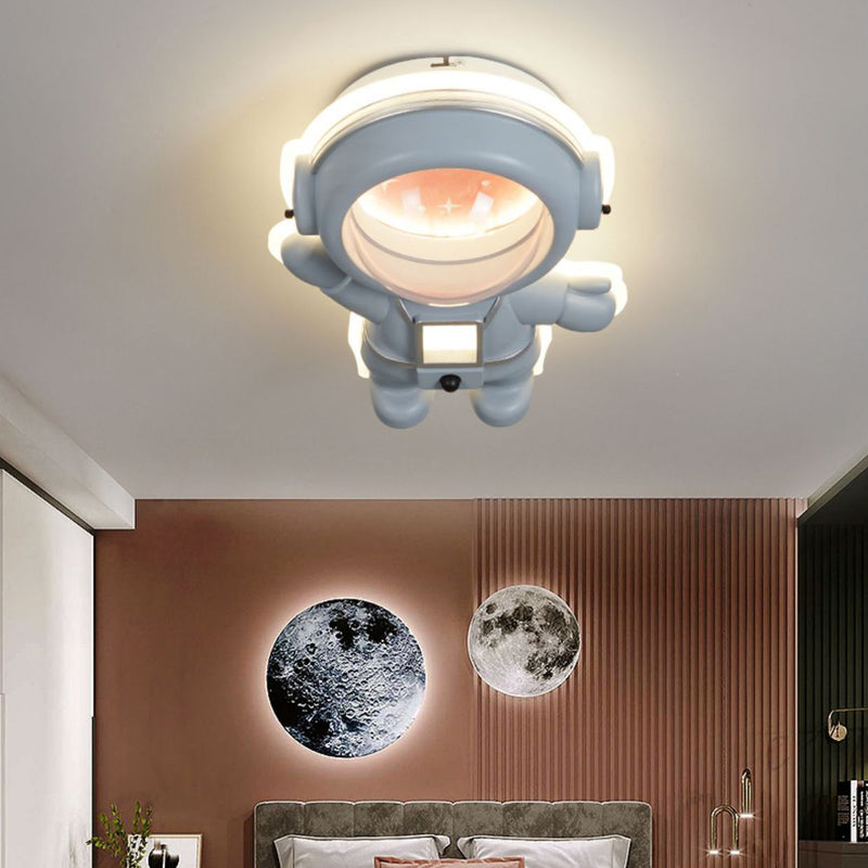 Contemporary Creative Kids Metal Acrylic Resin Astronaut Flush Mount Ceiling Light For Bedroom