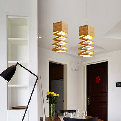 Contemporary Simplicity Geometric Square Wood 1-Light Pendant Light For Dining Room