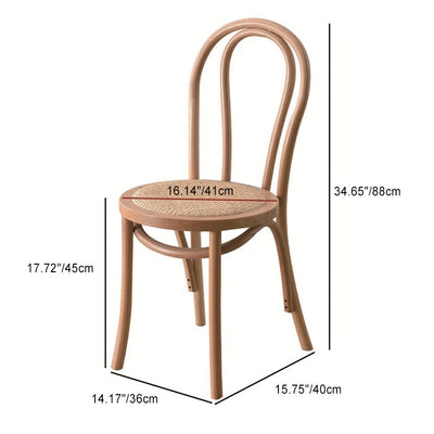 Traditional Chinese Round Wood Rattan Dining Chair Four Legs Backrest For Dining Room