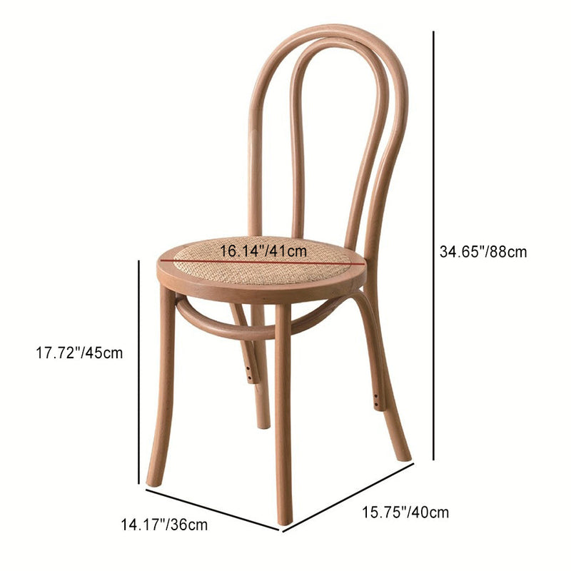 Traditional Chinese Round Wood Rattan Dining Chair Four Legs Backrest For Dining Room