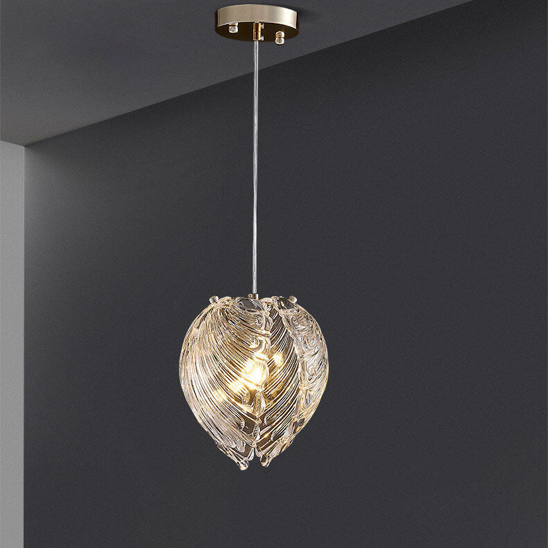 Modern Luxury Glass Shell Shape 1-Light Pendant Light For Bedroom