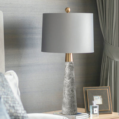 Modern Simple Fabric Lampshade Gray Marble Base 1-Light Table Lamp