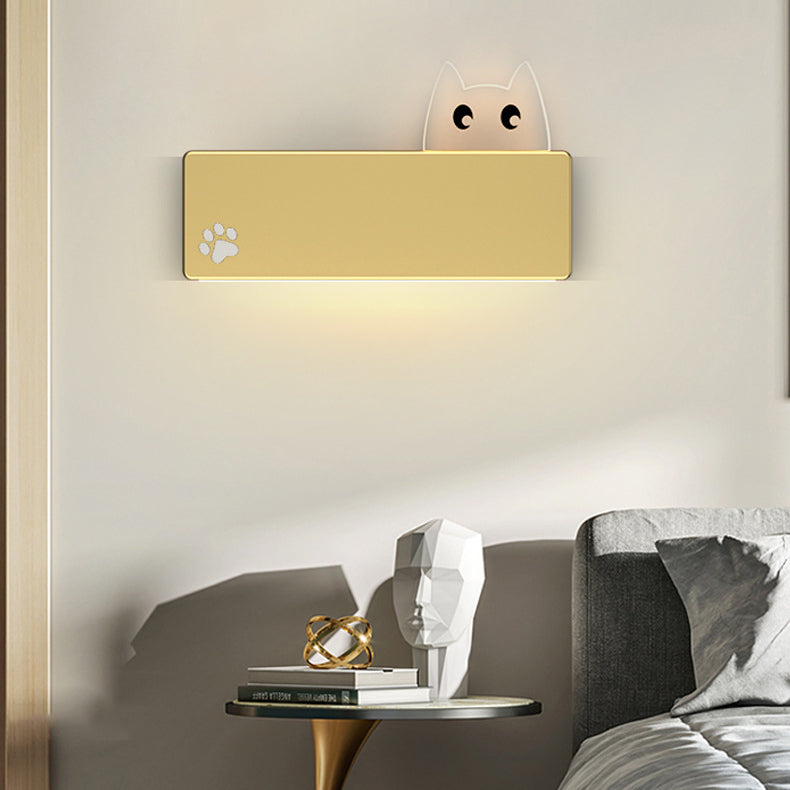 Modern Simplicity Cartoon Animal Cat Rectangular Iron LED Wall Sconce Lamp For Living Room