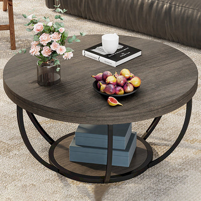 Modern Luxury Round Top Density Board Steel Coffee Table 1-Shelf For Living Room