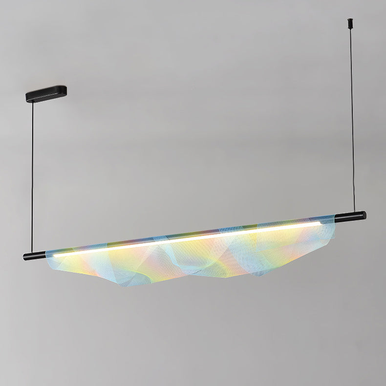 Modern Minimalist Iron Long Strip Rainbow Mesh Decor LED Island Light Pendant Light For Dining Room