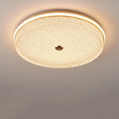 Modern Luxury Round Metal Aluminium Crystal Sand LED Flush Mount Ceiling Light For Bedroom