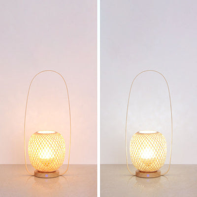 Traditional Japanese Bamboo Weaving Cage Portable LED USB Table Lamp For Bedroom