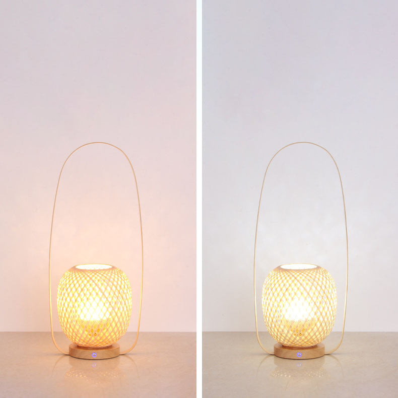 Traditional Japanese Bamboo Weaving Cage Portable LED USB Table Lamp For Bedroom