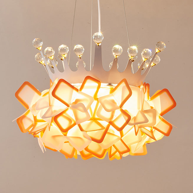 Contemporary Creative Hardware Crown Decor PVC Petal Shade LED Pendant Light For Living Room