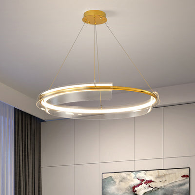 Contemporary Nordic Circle Round Tube Aluminum Acrylic LED Chandelier For Living Room