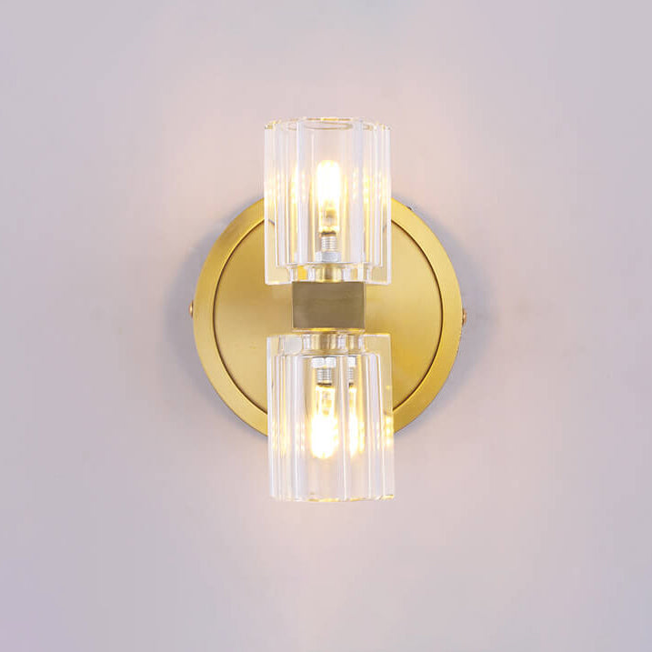 Modern Luxury Crystal Cylindrical Copper 2-Light Wall Sconce Lamp