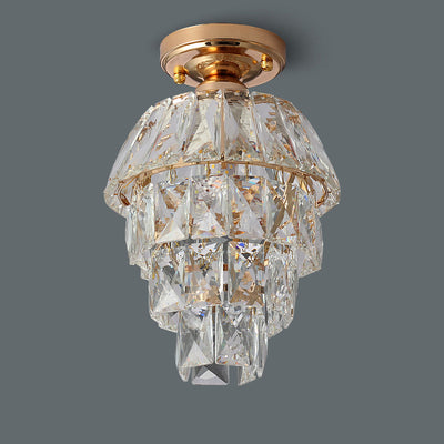 Modern Luxury Round Four Layers Crystal Metal 1-Light Semi-Flush Mount Ceiling Light For Living Room