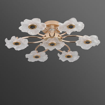 Contemporary Luxury Gold Finish Frame Enamel Bauhinia Glass Shade LED Semi-Flush Mount Ceiling Light For Living Room