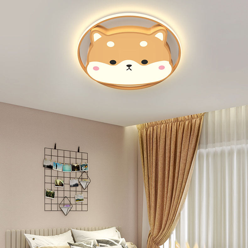 Contemporary Creative Round Shiba Inu Kids Acrylic LED Flush Mount Ceiling Light For Bedroom