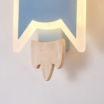 Contemporary Creative Kids Wood Acrylic Rocket LED Wall Sconce Lamp For Bedside