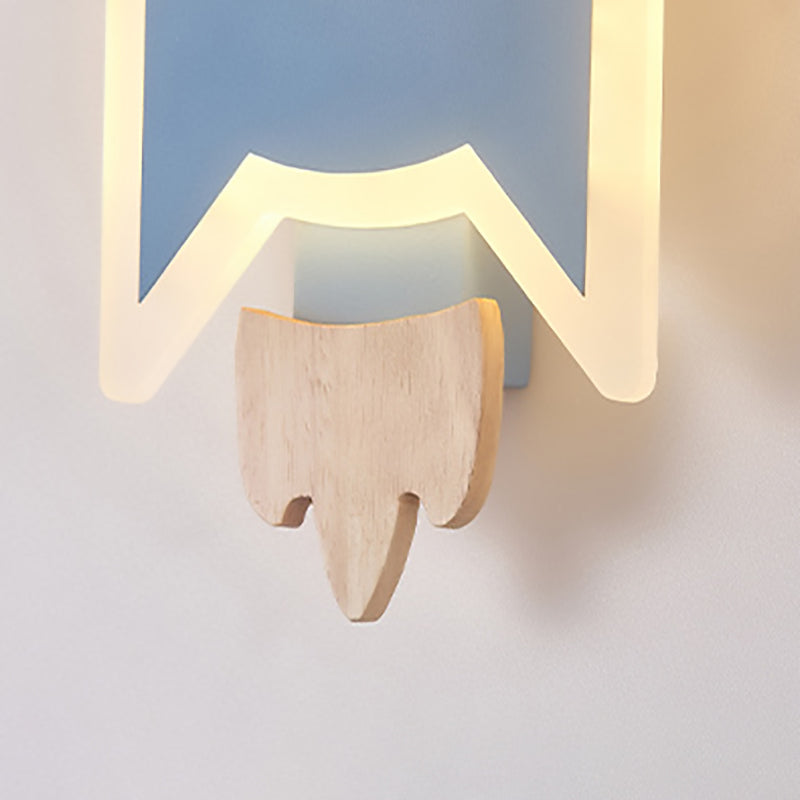 Contemporary Creative Kids Wood Acrylic Rocket LED Wall Sconce Lamp For Bedside