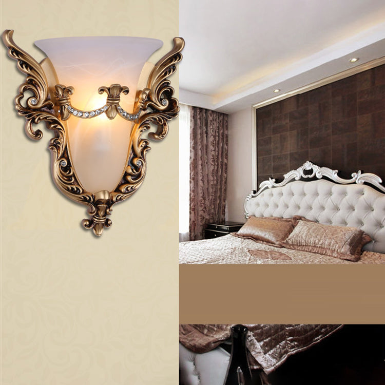 Traditional European Wings Cup Resin Glass 1-Light Wall Sconce Lamp For Bedroom