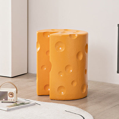 Contemporary Creative Kids Round Cylinder Cheese Resin Side Table For Bedroom