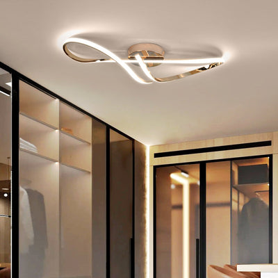 Modern Minimalist Spiral Twisted Aluminum Silicone LED Semi-Flush Mount Ceiling Light For Bedroom