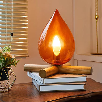 Contemporary Creative Flame Fire Pile Solid Wood Glass 1-Light Table Lamp For Bedroom