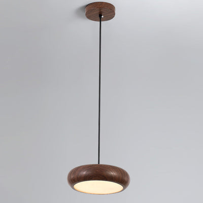 Modern Minimalist Round Iron Water Turned Wood Grain Acrylic LED Pendant Light For Living Room