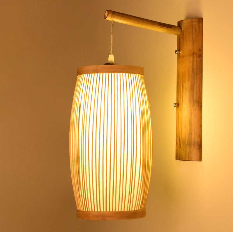 Traditional Japanese Cubic Bamboo 1-Light Wall Sconce Lamp For Living Room