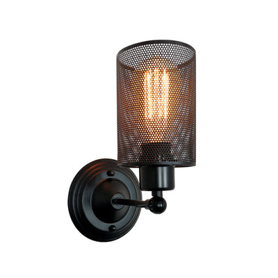 Traditional Farmhouse Iron Mesh Cylinder 1-Light Wall Sconce Lamp For Living Room