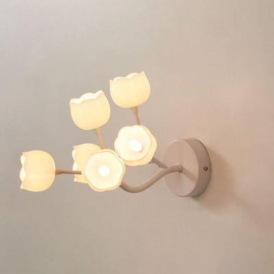 Contemporary Scandinavian Bellflower Branch Iron PE 6-Light Wall Sconce Lamp For Bedroom