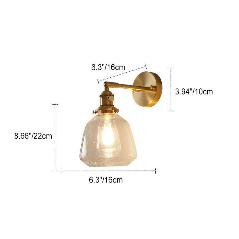 Traditional Japanese Brass Glass Air Bubble Round Terete 1-Light Wall Sconce Light For Bedside