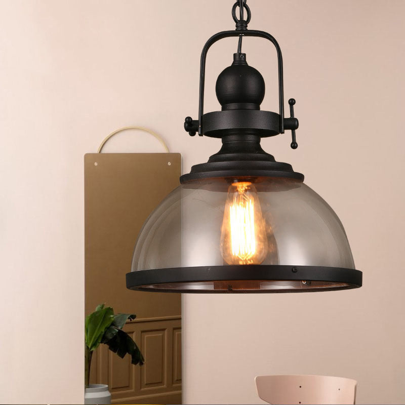 Contemporary Industrial Dome Iron Glass 1-Light Pendant Light For Living Room