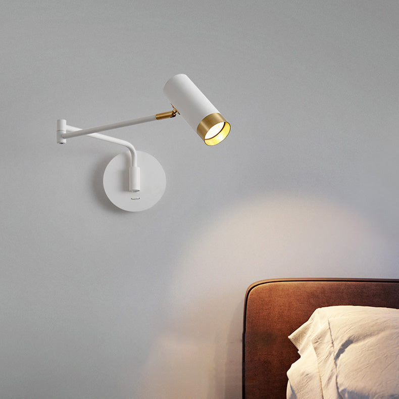 Modern Minimalist Cylinder Telescopic Swing Arm Iron 1-Light Wall Sconce Lamp For Bedroom