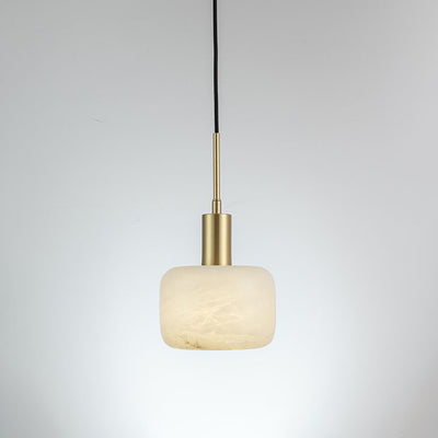 Modern Minimalist Cylinder Full Copper Marble 1-Light Pendant Light For Bedroom