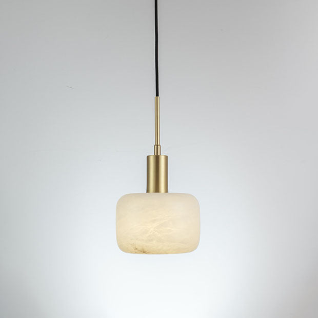 Modern Minimalist Cylinder Full Copper Marble 1-Light Pendant Light For Bedroom