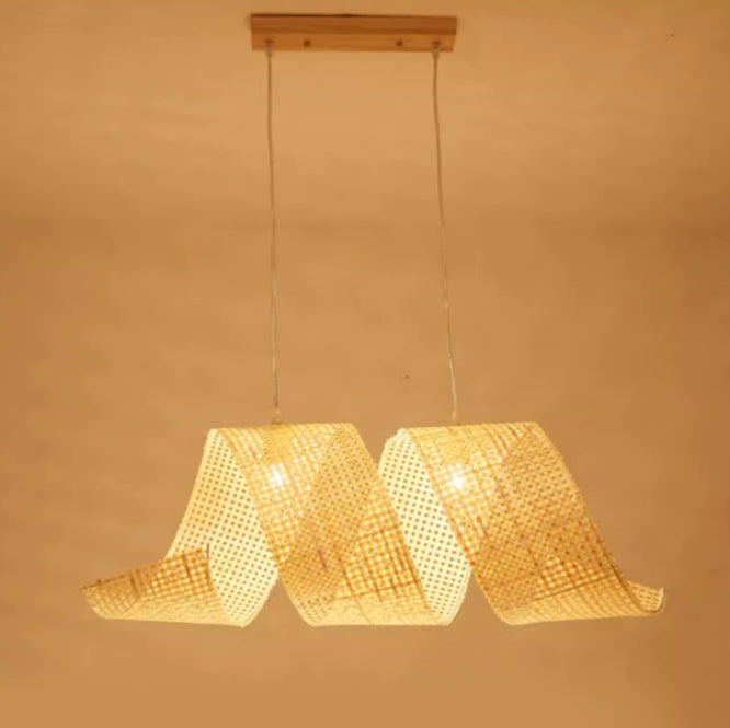 Traditional Japanese Bamboo Weaving Ribbon Shape 2/3-Light Chandelier For Dining Room