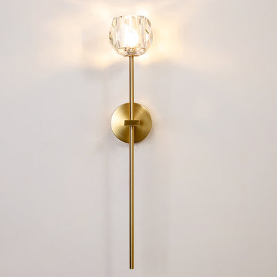 Modern Mid-Century Crystal Ball Iron Straight Pole 1-Light Wall Sconce Lamp For Living Room