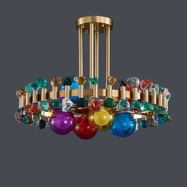 Modern Luxury Gold Finish Frame Colorful Glass Shade 6/8/10-Light Chandelier For Living Room