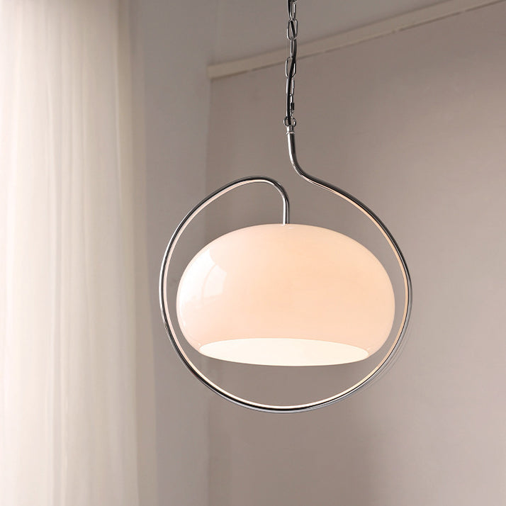 Contemporary Retro Oval Iron Glass 1-Light Pendant Light For Living Room