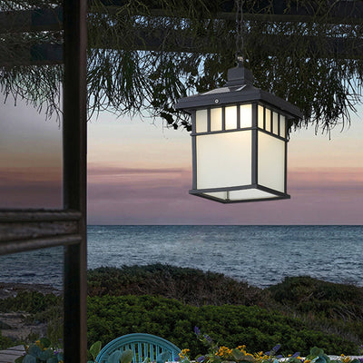 Lampe suspendue LED à panneau cubique en verre et aluminium, solaire européen traditionnel, étanche, pour jardin 