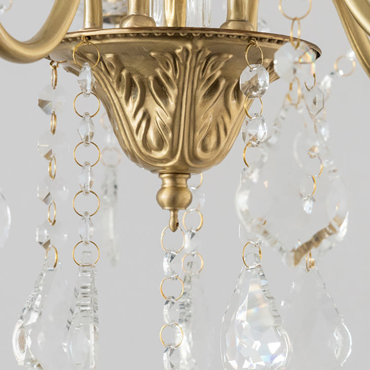 Traditional French Round Branch Crystal Candelabra Full Brass Glass 5/6/8 Light Chandelier For Living Room