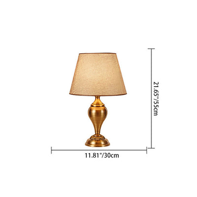 Modern Transitional Round Fabric Shade Hardware Base 1-Light Table Lamp For Bedroom